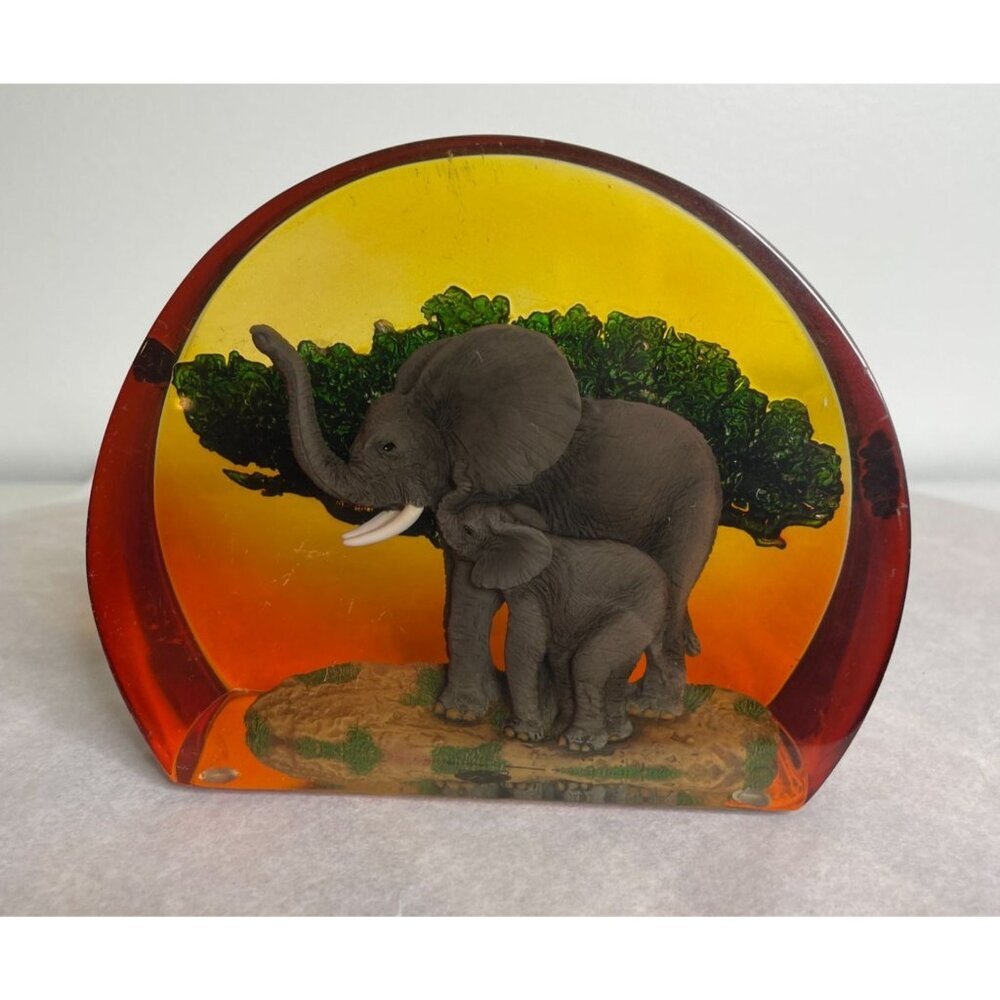 Elephant Silhouette Acrylic/Resin Paperweight Tree Orange Westland Giftware 5811